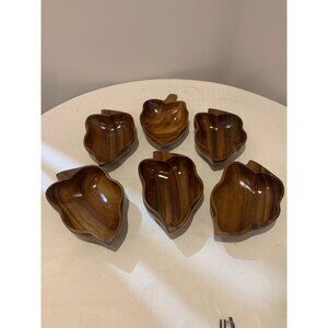 Set 6 Curved Teak Wood Snack Bowls